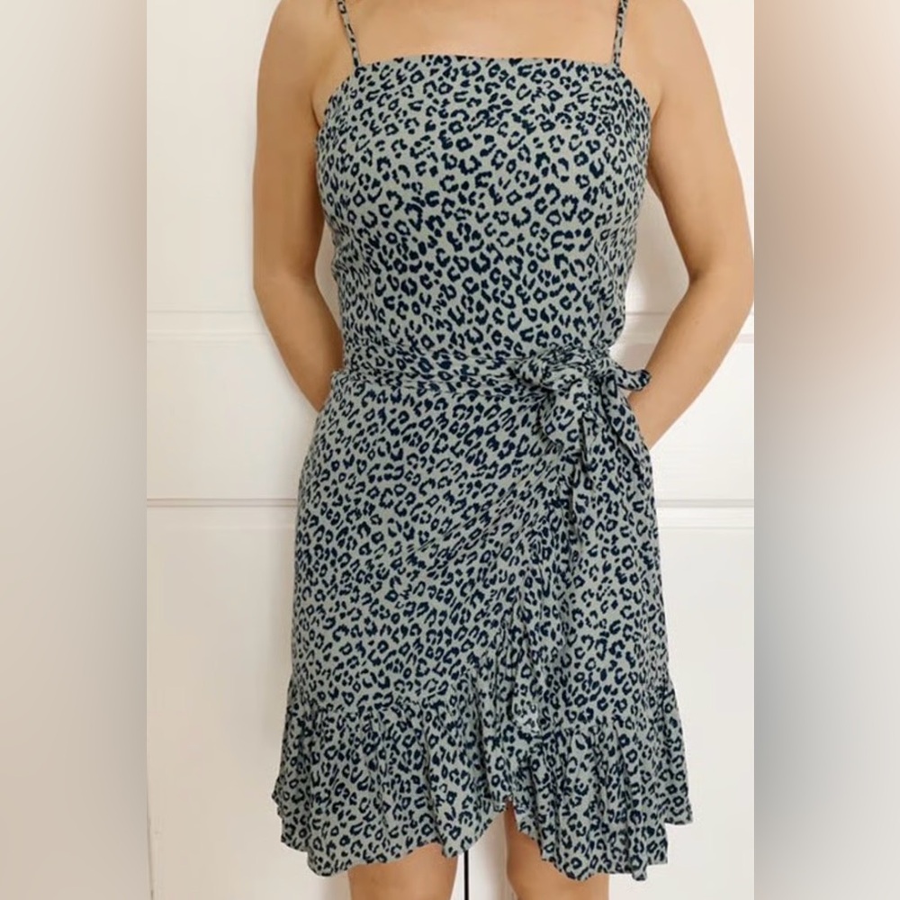 Audrey Blueish Gray Leopard Midi Dress